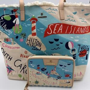 Spartina 449 Sea Islands Embroidered Large Fringe Tote Bag and Wallet Set RARE
